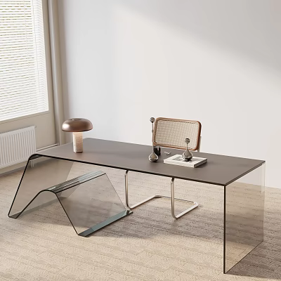 Dining Table Set with Black Tabletop Metal Frame Transparent Glass Chair Copper Lamp Mesh Decor 3d model