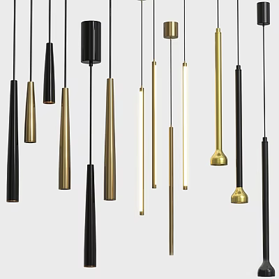Modern Black and Gold Pendant Lights With Cylindrical Cone Shaped Minimalist Design 3d model
