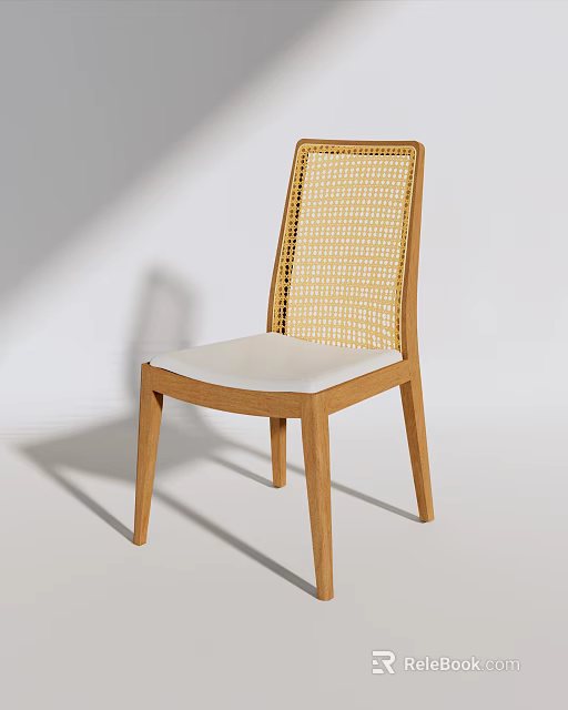 Modern Leisure Chair With Wooden Frame Rattan Backrest And White Cushion 3d model 
