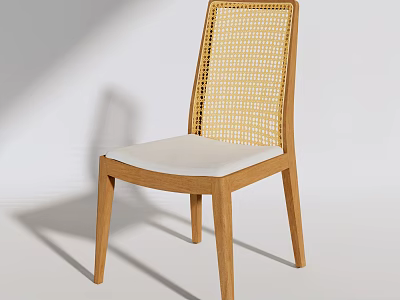 Modern Leisure Chair With Wooden Frame Rattan Backrest And White Cushion 3d model