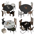 Modern Dining Table Set With Various Chairs And Decorative Marble Top 3d model