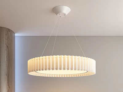 Modern Circular White Striped Pendant Light Hanging In Contemporary Interior 3d model