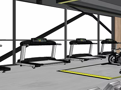 Modern Fitness Gym With Treadmills Exercise Bikes And Large Windows For Effective Workout Sessions 3d model