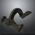 Ancient Bronze Household Item With Curved Design Rustic Patina And Decorative Wheels