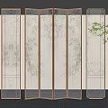 Elegant Room Divider With Bamboo Pattern Translucent Panels And Dark Metal Frame 3d model