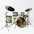 Professional Drum Set Complete With Green Drums Black Cymbals Stands And White Background