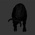 Detailed Black Bull Sculpture in Charging Pose on Gray Gradient Background
