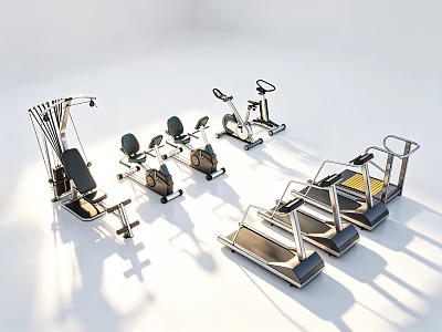 Modern Sports Equipment With Treadmills Elliptical Trainers Exercise Bikes And Multi Functional Machines 3d model