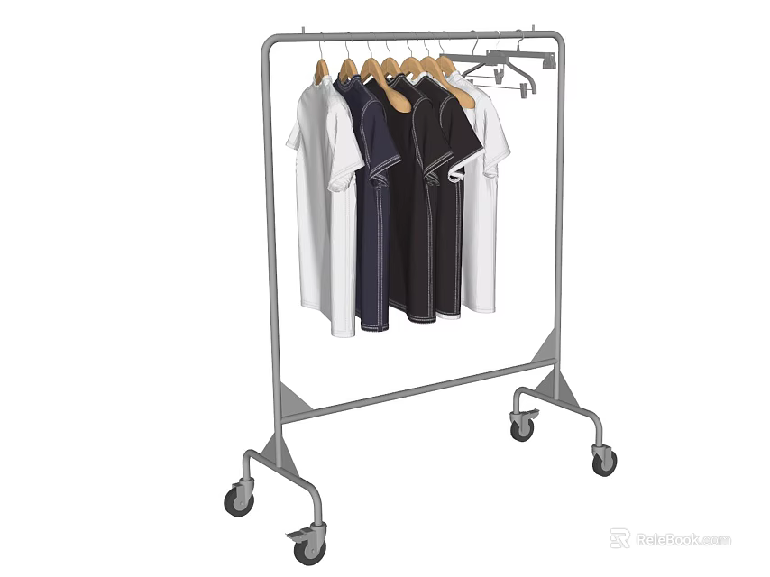 Portable Metal Clothes Rack with Wheels and Multiple Hanging T Shirts 3d model 