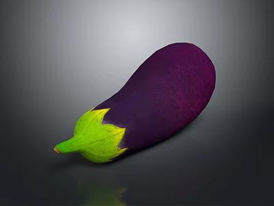 Fresh Ripe Purple Eggplant With Green Stem Isolated On Gray Background 3d model