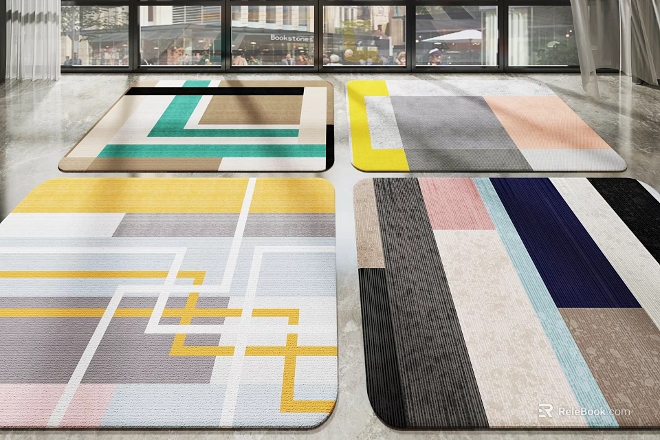 Modern Square Area Rugs With Geometric Patterns And Multicolor Designs For Living Room 3d model 