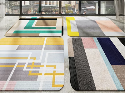 Modern Square Area Rugs With Geometric Patterns And Multicolor Designs For Living Room 3d model