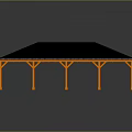 Simple Outdoor Pavilion Structure With Orange Pillars And Brown Roof Design