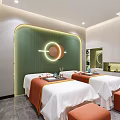 Modern Beauty Hair Salon Interior With Orange Chairs Round Mirror And Marble Reception Desk