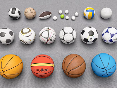 Various Sports Equipment Featuring Soccer Basketball Volleyball Rugby Tennis and Golf Balls 3d model