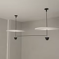 Modern Two Pendant Lights With White Shades Black Metal Frames On Light Wall Wooden Panel