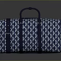 Blue and White Geometric Pattern Duffel Bag with Dark Blue Handles for Travel
