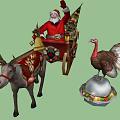 Game Movie Character Santa Claus Riding Decorated Sleigh With Reindeer And Turkey Ornament