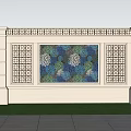 Decorative Garden Wall With Mosaic Panel Lattice Patterns And Green Shrubs 3d model