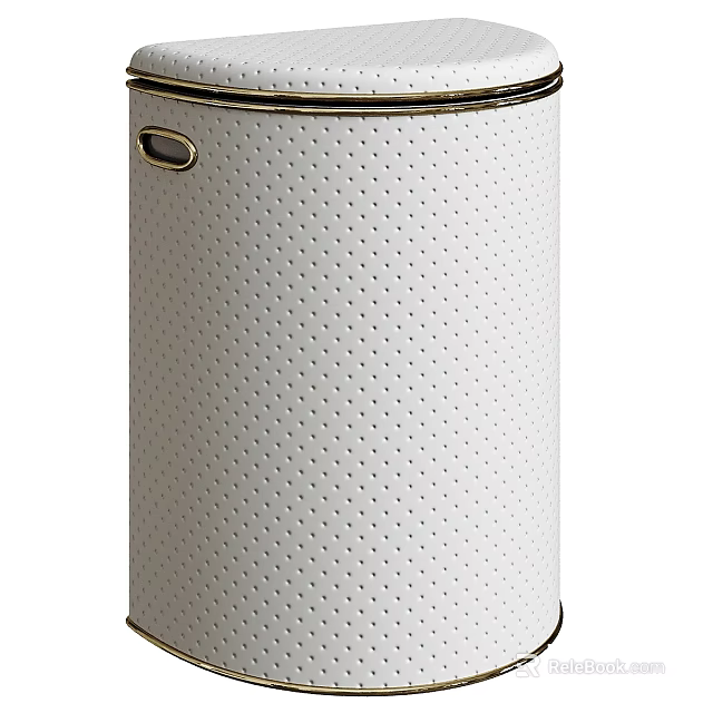 White Perforated Leather Sofa Stool With Gold Metal Trim And Modern Design 3d model 