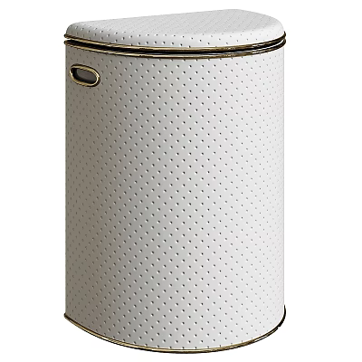 White Perforated Leather Sofa Stool With Gold Metal Trim And Modern Design 3d model
