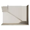 Modern Floating Staircase Design With Wooden Steps And Metal Support Railings