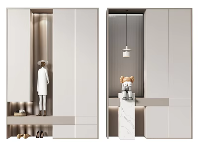 Modern Minimalist Shoe Cabinet With White Sleek Design Storage Shelves And Decorative Items 3d model