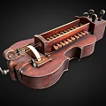 Vintage Wooden Mechanical Violin Shaped String Instrument With Tuning Knobs And Hand Crank 3d model