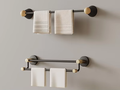 Black Metal Towel Racks With Wooden Accents Hold White Towels In Bathroom Interior 3d model