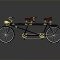 Vintage Tandem Bicycle with Black Gold Frame Red Handlebars and Leather Seats