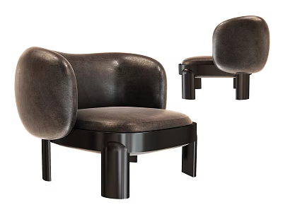 Modern Single Armchair Velvet Upholstered with Curved Armrests and Black Legs for Living Room Decor 3d model
