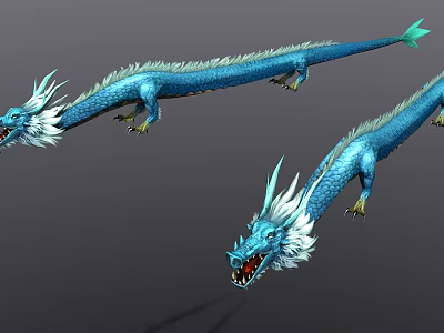 Blue Dragon Game and Movie Character With White Manes Flying Open Mouth 3d model