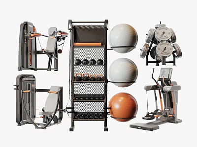 Complete Home Gym Equipment Setup With Exercise Bench Dumbbell Rack Treadmill And Fitness Balls 3d model