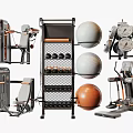 Complete Home Gym Equipment Setup With Exercise Bench Dumbbell Rack Treadmill And Fitness Balls