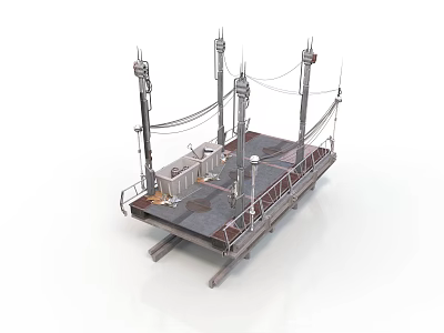 Industrial Equipment Platform With Tall Towers Cables And Metal Framework 3d model
