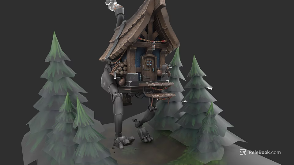 Unique Detached Villa With Mechanical Legs Amidst Pine Trees In Forest 3d model 