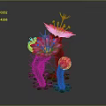 3D Rendered Cactus Plant With Red And Pink Flowers And Green Leaves Stems