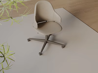 Modern Ribbed Office Chair With Beige Upholstery And Rolling Base In Bright Room With Plants 3d model