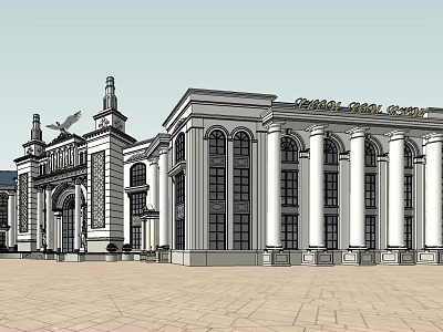 Classical Style Property Sales Office Building With Grand Entrance And Columns Design 3d model