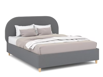 Modern Double Bed With Gray Frame Curved Headboard Bedding And Light Wooden Legs 3d model