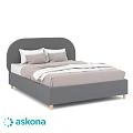 Modern Double Bed With Gray Frame Curved Headboard Bedding And Light Wooden Legs