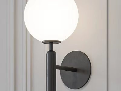 Modern Style Wall Light with White Spherical Lampshade and Black Pole Mounted on Indoor Wall 3d model