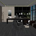 Modern Office Interior Design With Large Windows Sofa Chairs Desk And Plants 3d model