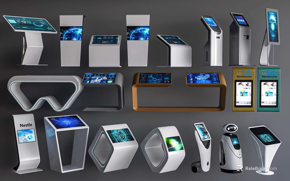 Public Facilities Featuring Various Smart Interactive Touchscreen Self Service Terminals And Kiosks 3d model 