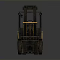 Yellow Industrial Forklift With Black Roof Front Forks Driver Seat And Wheels
