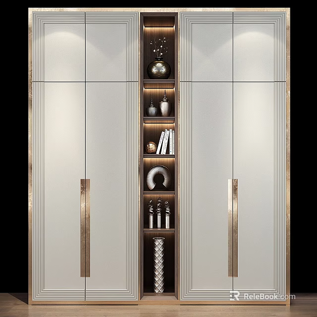 Modern White Chest of Drawers With Gold Accents And Decorative Shelves 3d model 
