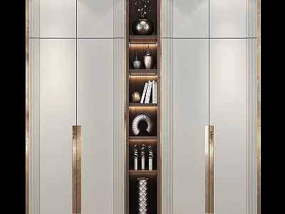 Modern White Chest of Drawers With Gold Accents And Decorative Shelves 3d model