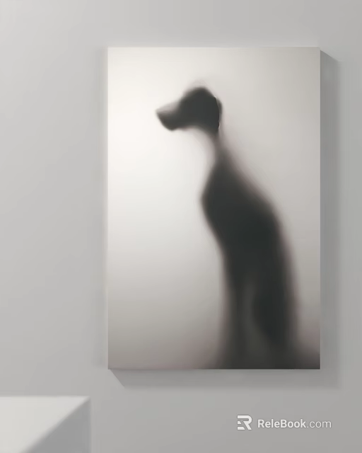 Long Dog Shadow Silhouette Against White Background With Soft Lighting 3d model 