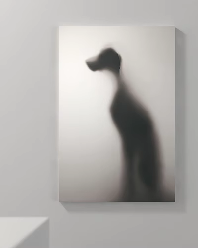 Long Dog Shadow Silhouette Against White Background With Soft Lighting 3d model