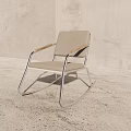 Modern Minimalist Rocking Chair With Metal Frame Wooden Armrests And Beige Cushion